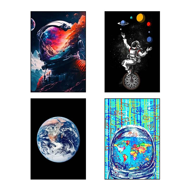 تابلو شاسي کارنيکا طرح فضا Space کد 97356 مجموعه 4 عددی