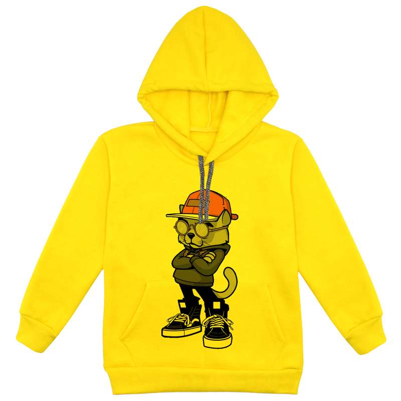 هودی پسرانه مدل گربه عینکی F35 رنگ زرد