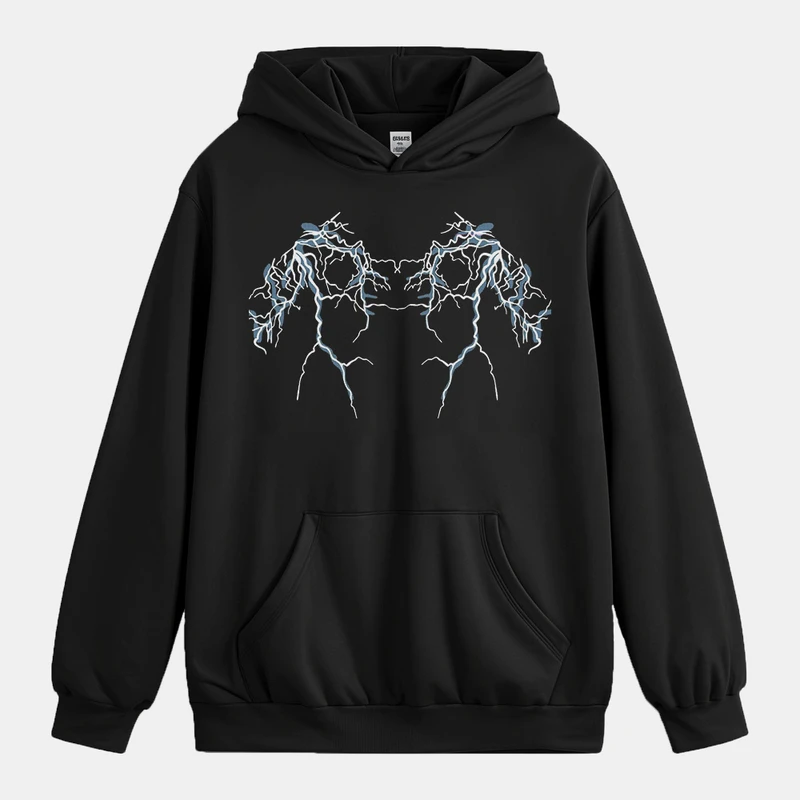 هودی مردانه باهرپوش شرق مدل رعد و برق استایل دارک کد z5399