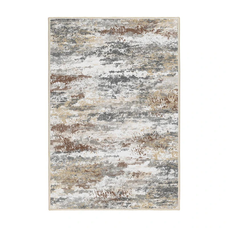 فرش ماشینی 1000 شانه اورکوم زمینه کرم حاشیه قهوه ای طرح مینیمال دلتا کد  OR.1122.02