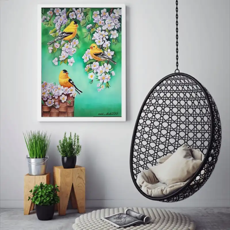 نقاشی طرح گل و پرنده کد 6