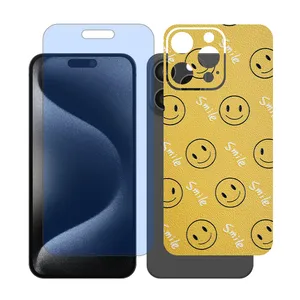 Glass Together model blue cut screen protector suitable for Apple iPhone 15 Pro Max mobile phone with cover sticker on the back of the phone