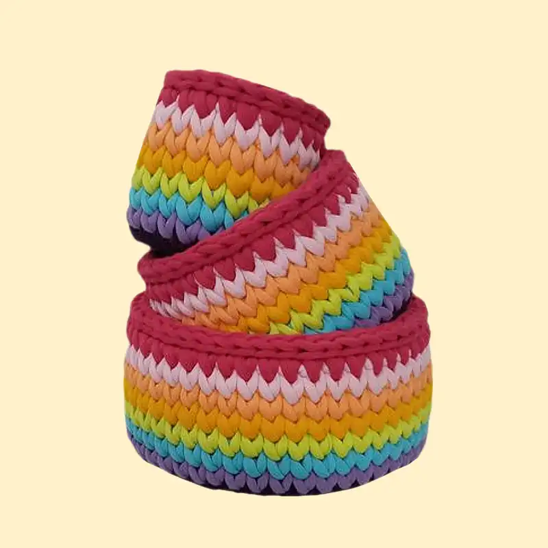 سبد قلاب بافی تریکو طرح راه راه رنگی کد 01 مجموعه 3 عددی