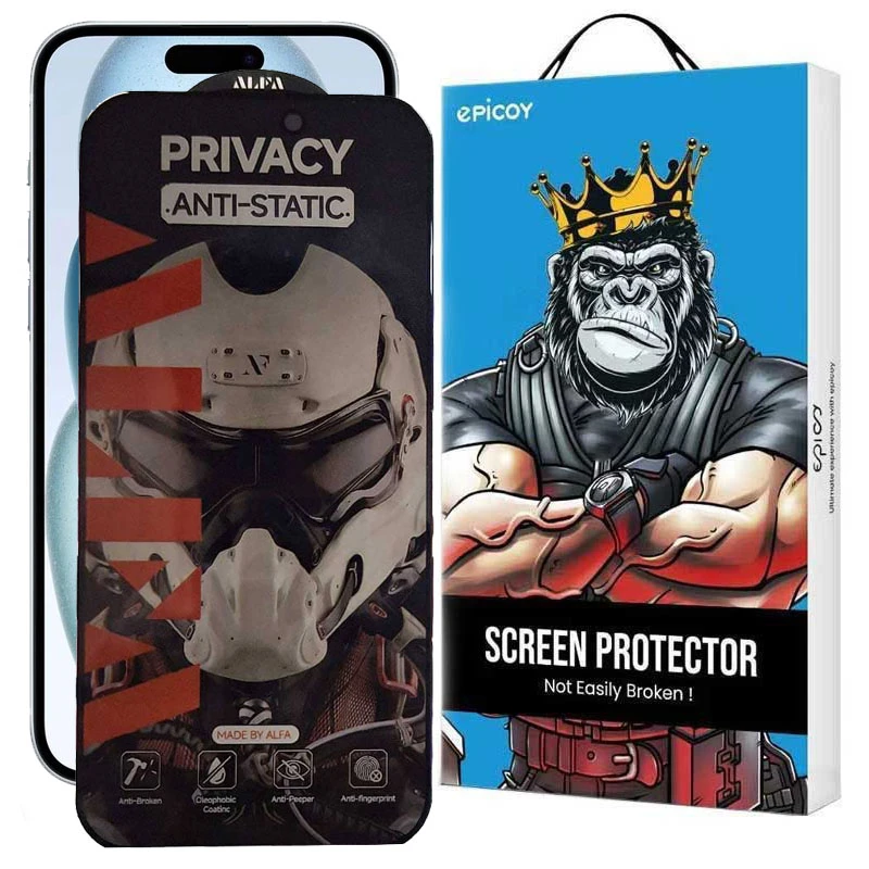 محافظ صفحه نمایش حریم شخصی اپیکوی مدل Alpha مناسب برای گوشی موبایل اپل iPhone 16/15/14 Pro