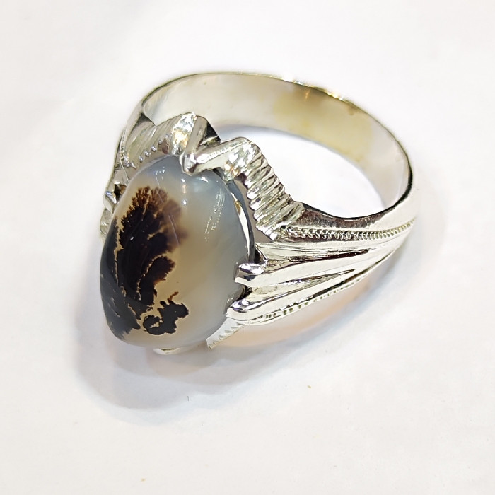 انگشتر نقره مردانه مدل عقیق شجر طبیعی رکاب دست ساز کد 7108