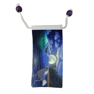 کاور عینک اطلس آبی طرح نقاشی اسب و دریا و ماه و درخت مدل KE1399