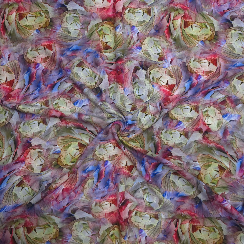 پارچه لباس عرض 1.5 متر مدل نخی هندی طرح گل کاغذی رنگ قرمز نئونی