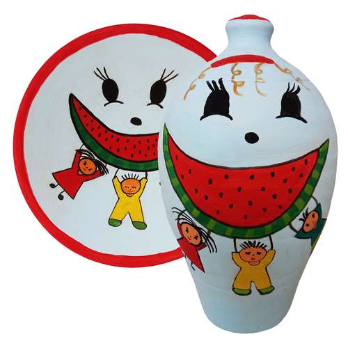 ست قلک و بشقاب دیوارکوب سفالی مدل هندوانه کد M-47