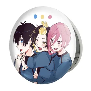 آینه جیبی خندالو طرح هیوما و مگورو و یویچی انیمه بلو لاک Blue Lock مدل تاشو کد 24377 