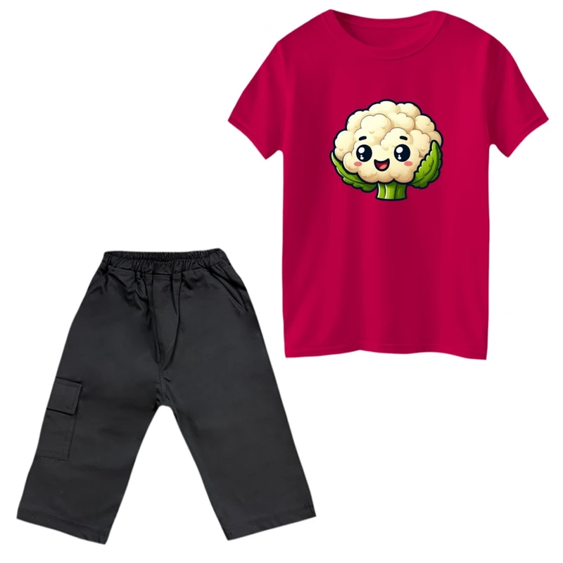 ست تی‌شرت و شلوارک دخترانه مدل گل کلم