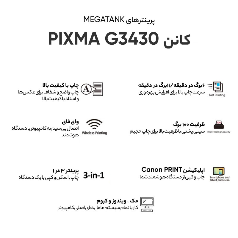پرینتر جوهر افشان کانن مدل PIXMA G3430