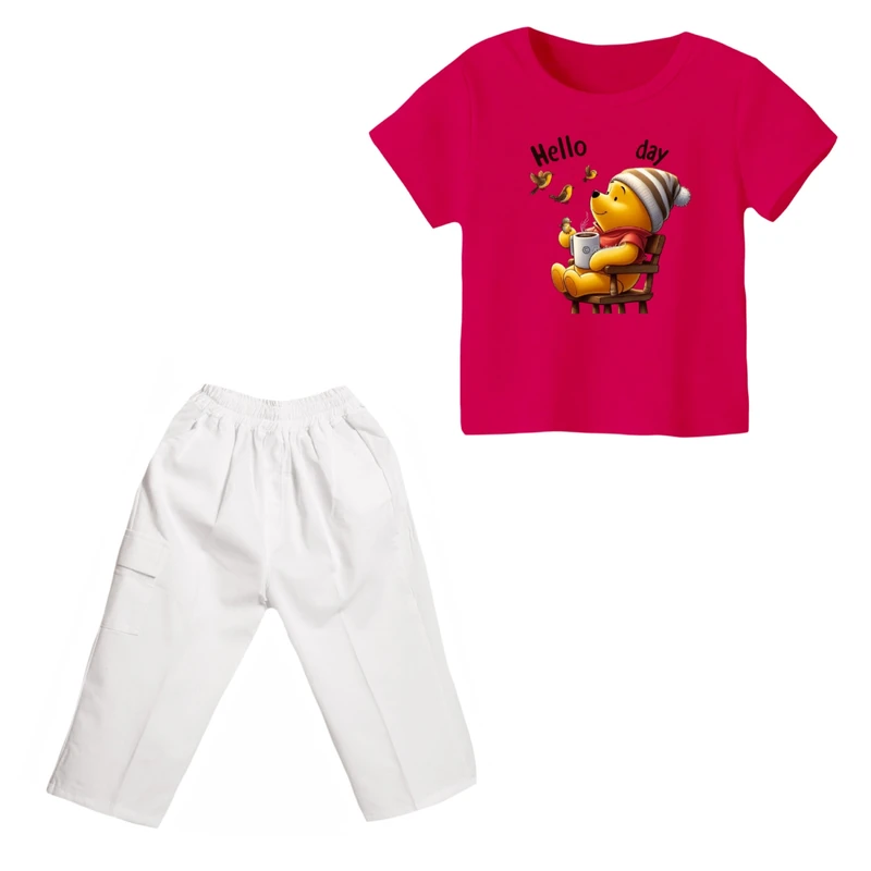 ست تی شرت و شلوارک دخترانه مدل پو کد ۴۰