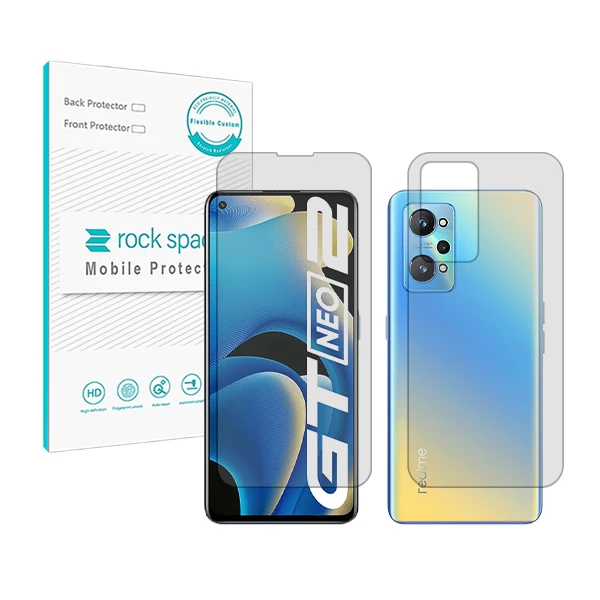 محافظ صفحه نمایش شفاف راک اسپیس مدل HyGEL مناسب برای گوشی موبایل ریلمی GT Neo2 به همراه محافظ پشت گوشی