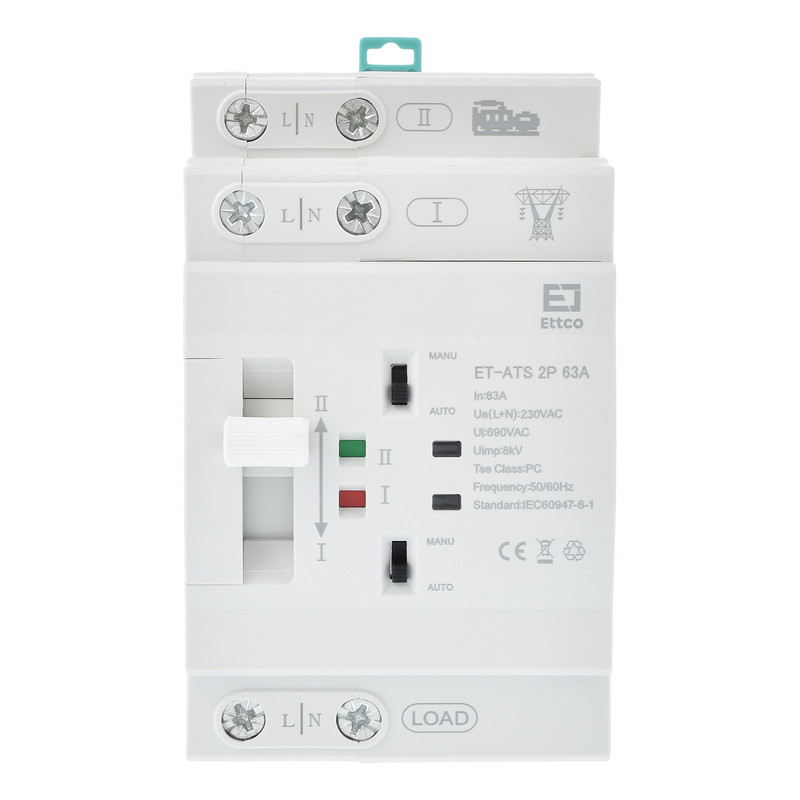 سوییچ انتقال خودکار اتکو مدل دوگانه قدرت 63 آمپرکد ET-ATS-2P-63A