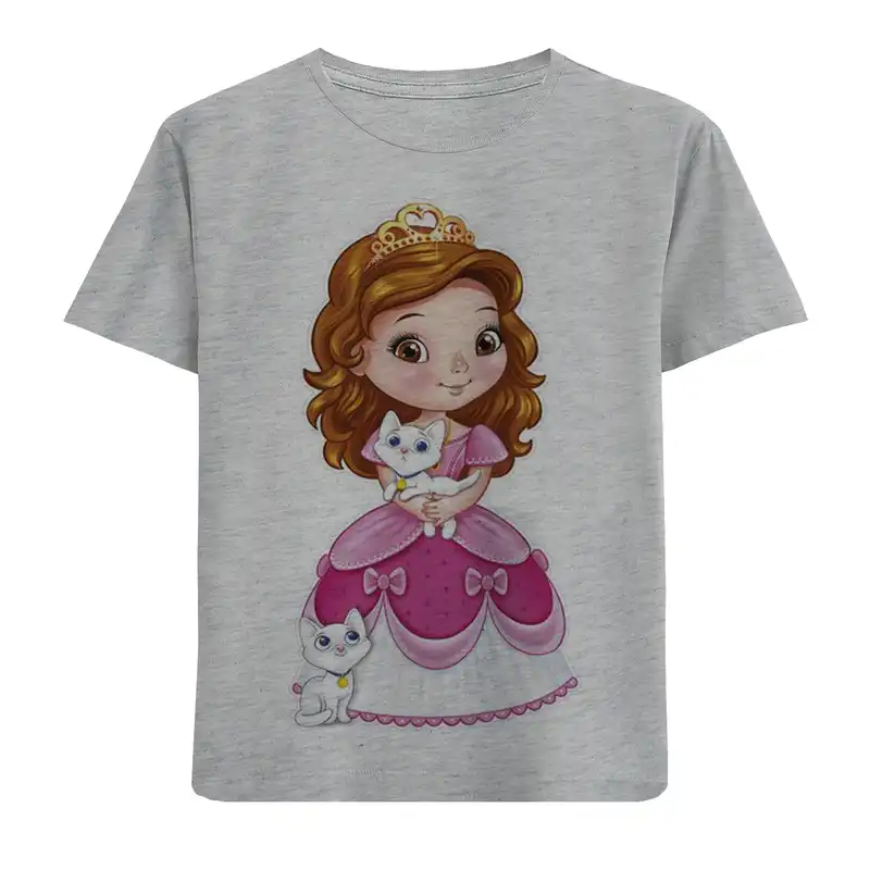 تی شرت آستین کوتاه بچگانه مدل دختر و گربه F459