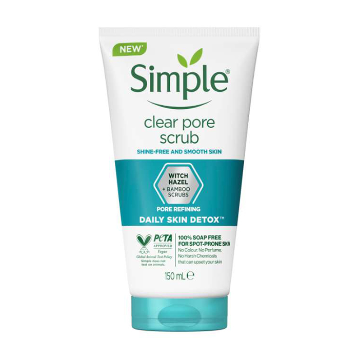 اسکراب لایه بردار پوست سیمپل مدل clear pore حجم 150 میلی لیتر