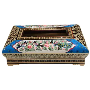 جعبه دستمال کاغذی خاتم کاری طرح گل و مرغ کد 100888