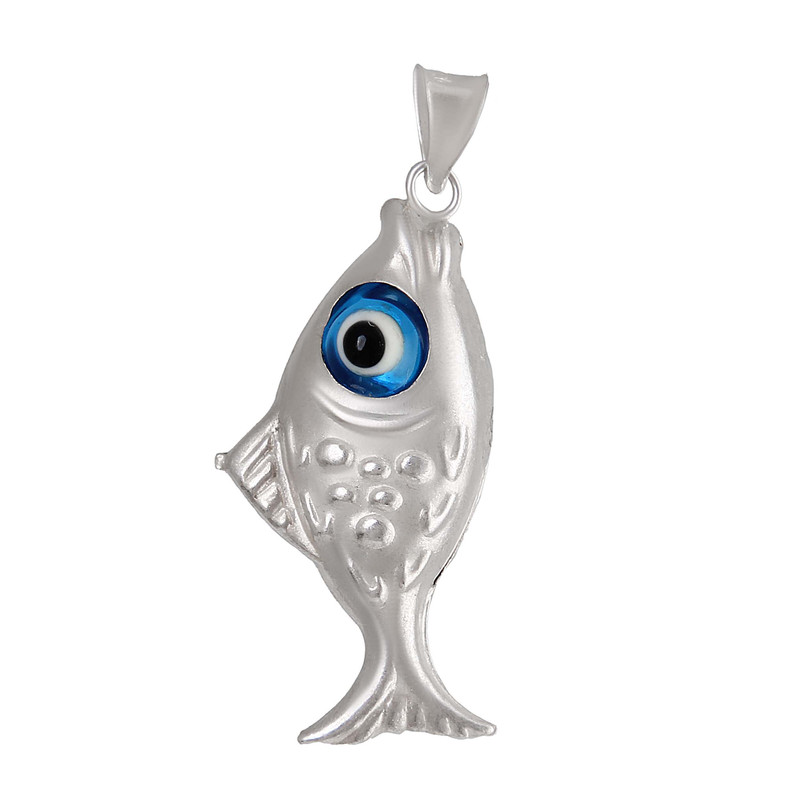 آویز گردنبند نقره زنانه بازرگانی میلادی مدل ماهی چشم و نظر فانتزی کد PK_332