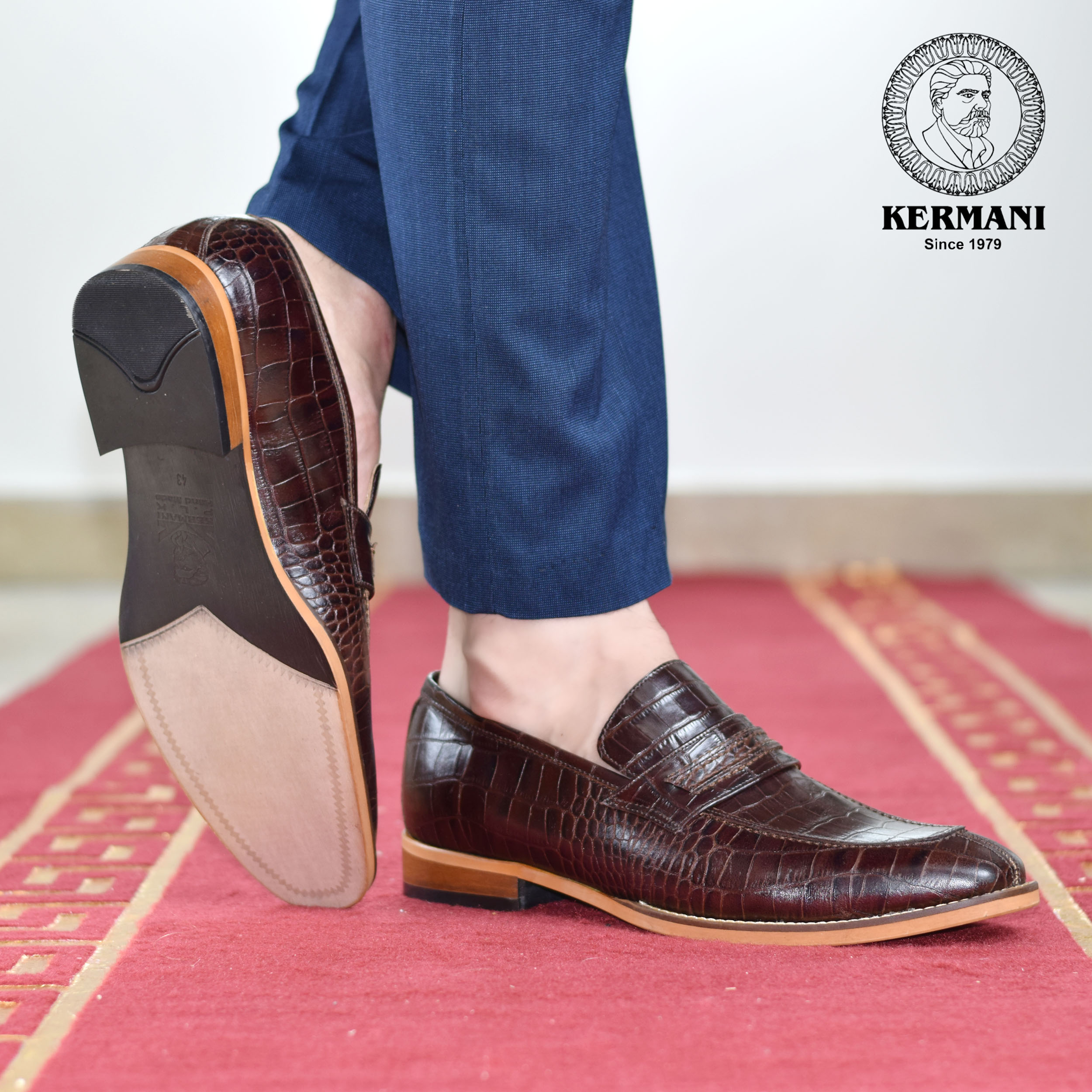 کفش مردانه کرمانی مدل چرم دستدوز طبیعی کروکو کد 1064 رنگ قهوه ای -  - 8