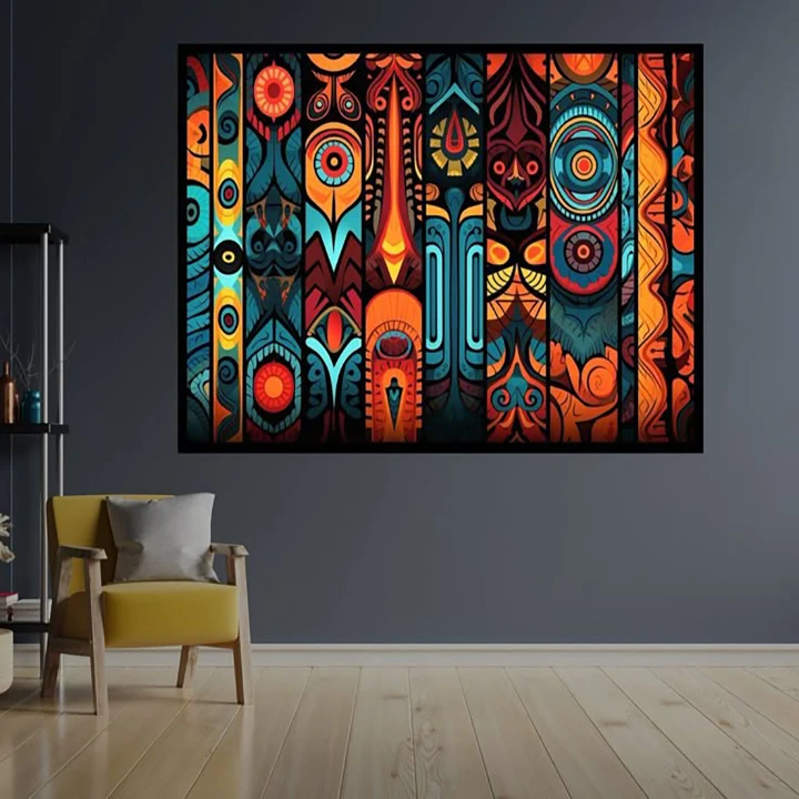 تابلو بوم طرح مخمل هنر بومی مدل ستون های رنگی  کد BK24353