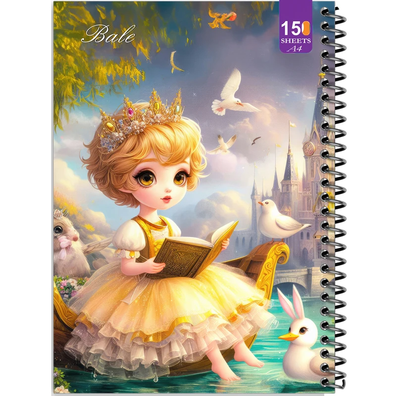 دفتر نقاشی 150 برگ انتشارات بله مدل رحلی طرح فانتزی دختر و پرنده ها کد A4-P67