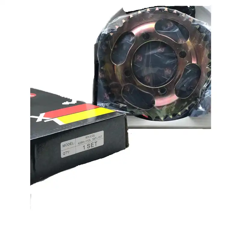 ست دنده زنجیر موتورسیکلت مدل LX کد CGL 38T/15Tx428H-112L مناسب برای سی جی ال مجموعه 3 عددی