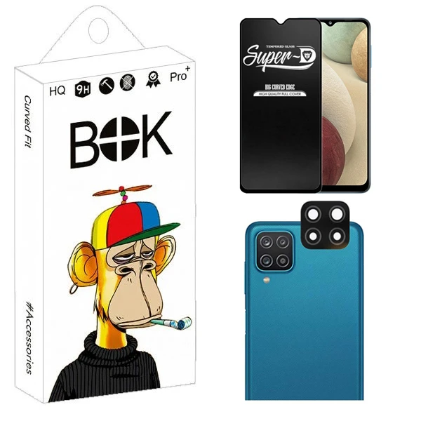 محافظ صفحه نمایش بوک مدل Clear SuperD مناسب برای گوشی موبایل سامسونگ Galaxy A12 به همراه محافظ لنز دوربین