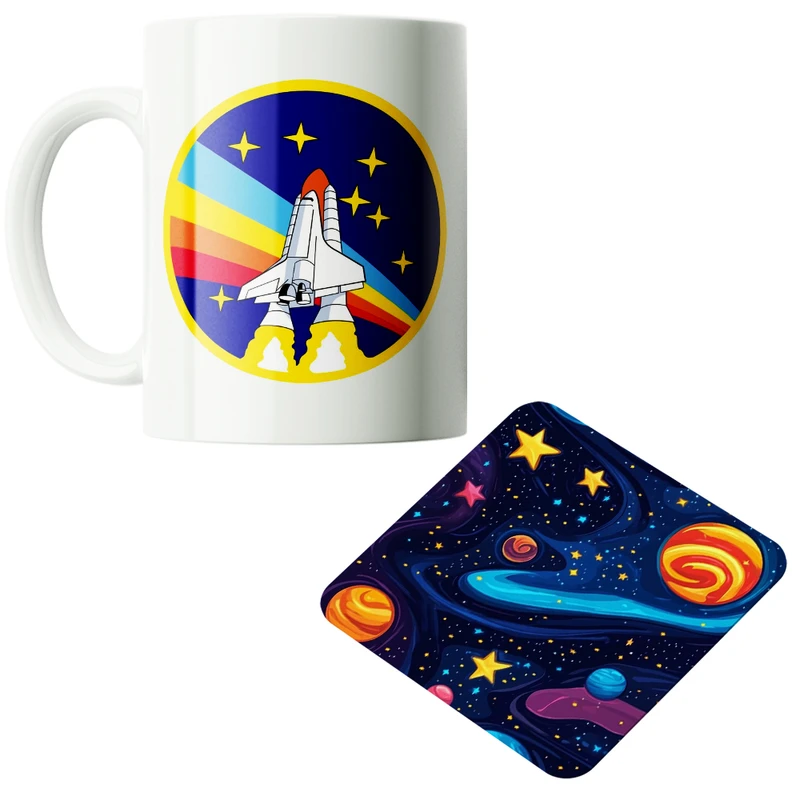 ماگ پاد آفرین مدل فضانورد سیاره منظومه شمسی موشک آدم فضایی کد PZ185 به همراه زیرلیوانی