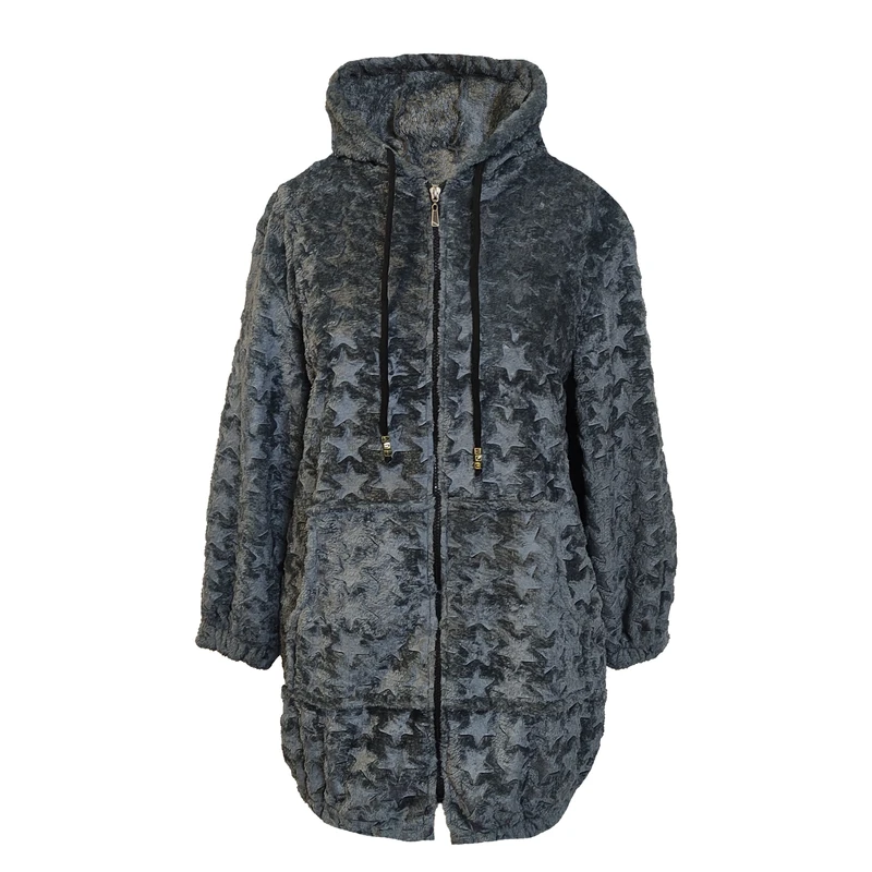 عکس شماره 2 : سویشرت زنانه مدل تدی پشمی تمام زیپ طرح ستاره کد 67