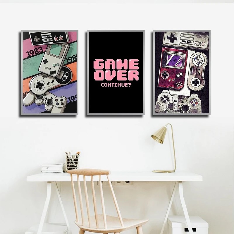 تابلو بکلیت طرح دسته بازی پلی استیشن مدل SI-4187 رنگ فریم نقره ای مجموعه 3 عددی