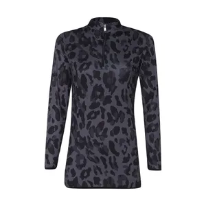 تی شرت آستین بلند ورزشی زنانه مدل فینگردار طرح پلنگی کد Mhr-25