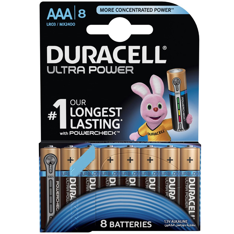 باتری نیم قلمی دوراسل مدل Ultra Power Duralock With Power Check بسته 8 عددی