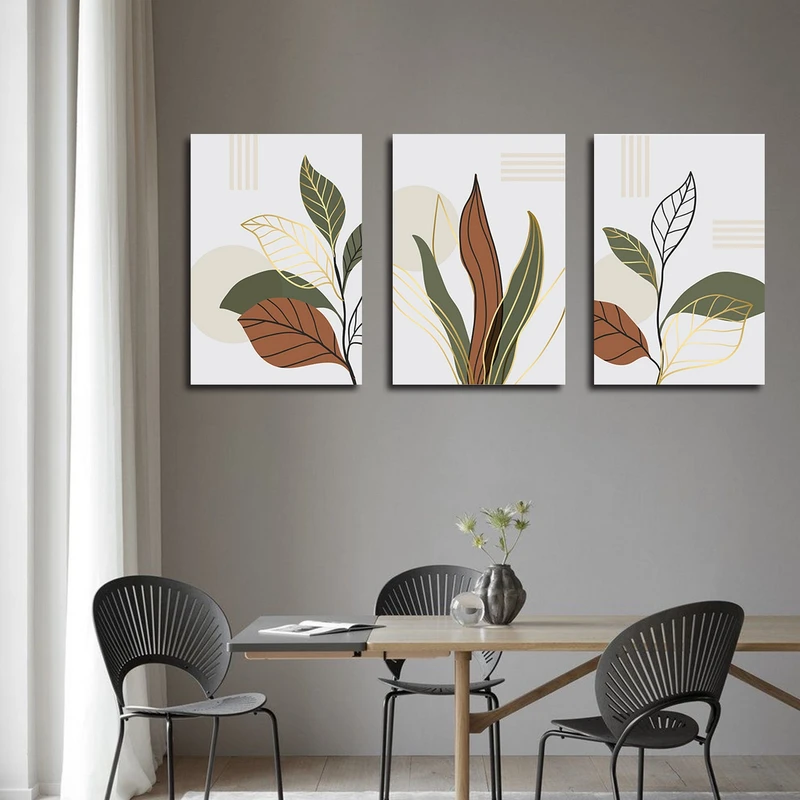 تابلو شاسی بکلیت طرح نقاشی برگ مدل SH-3168 مجموعه 3 عددی