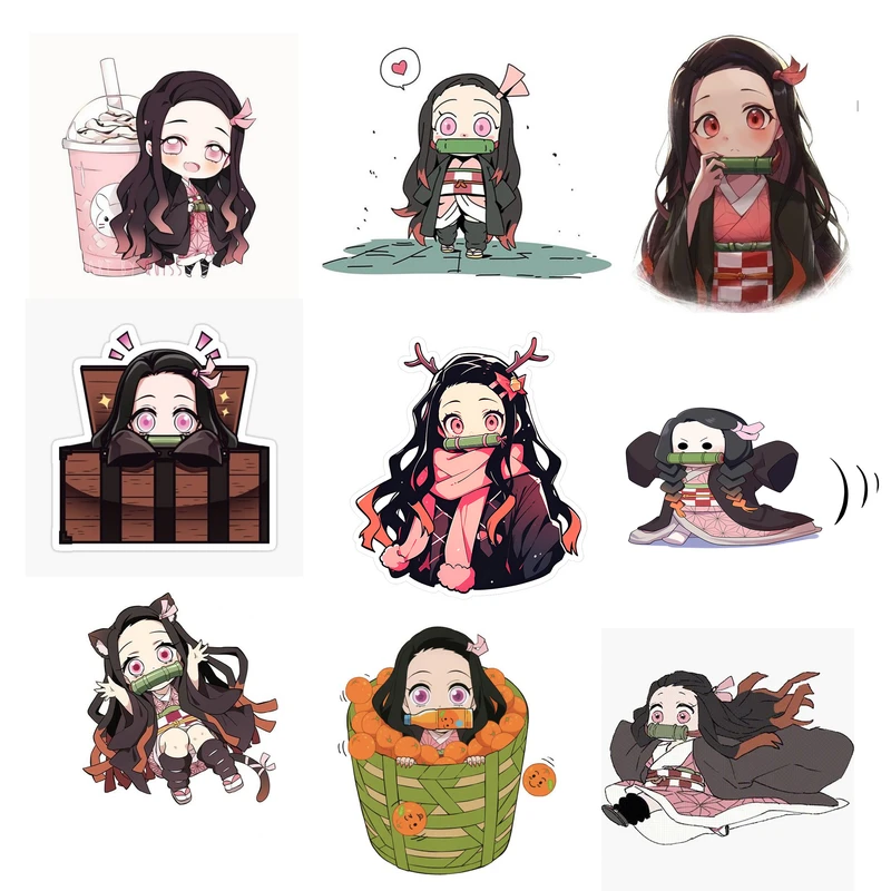استیکر لپ تاپ و موبایل مدل انیمه طرح شیطان کش نزوکو کامادو demon slayer nezuko kamado کد 368 مجموعه 9 عددی