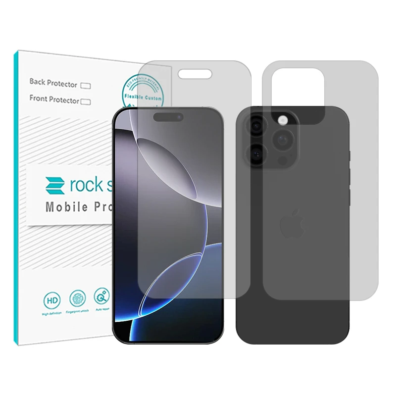محافظ صفحه نمایش شفاف راک اسپیس مدل Shield مناسب برای گوشی موبایل اپل iPhone 16 Pro به همراه محافظ پشت گوشی 