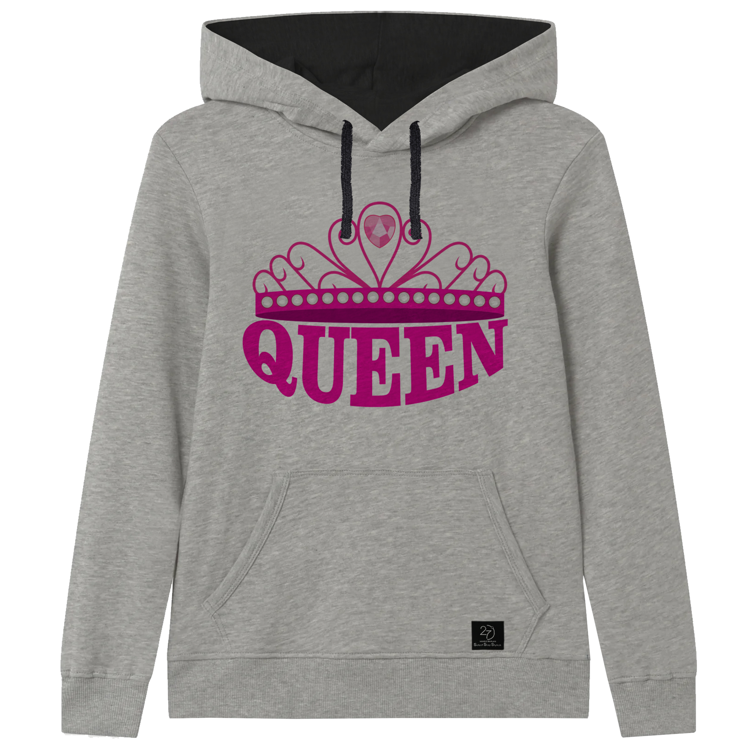 هودی دخترانه 27 مدل QUEEN کد J06 رنگ طوسی روشن 