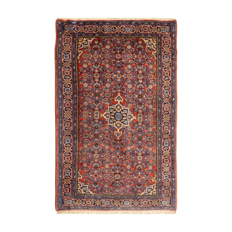 فرش دستبافت 0,5 متری مدل ساروق کد 45P9589 زمینه لاکی