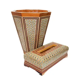 ست جعبه دستمال کاغذی و سطل خاتم کاری مدل سنتی