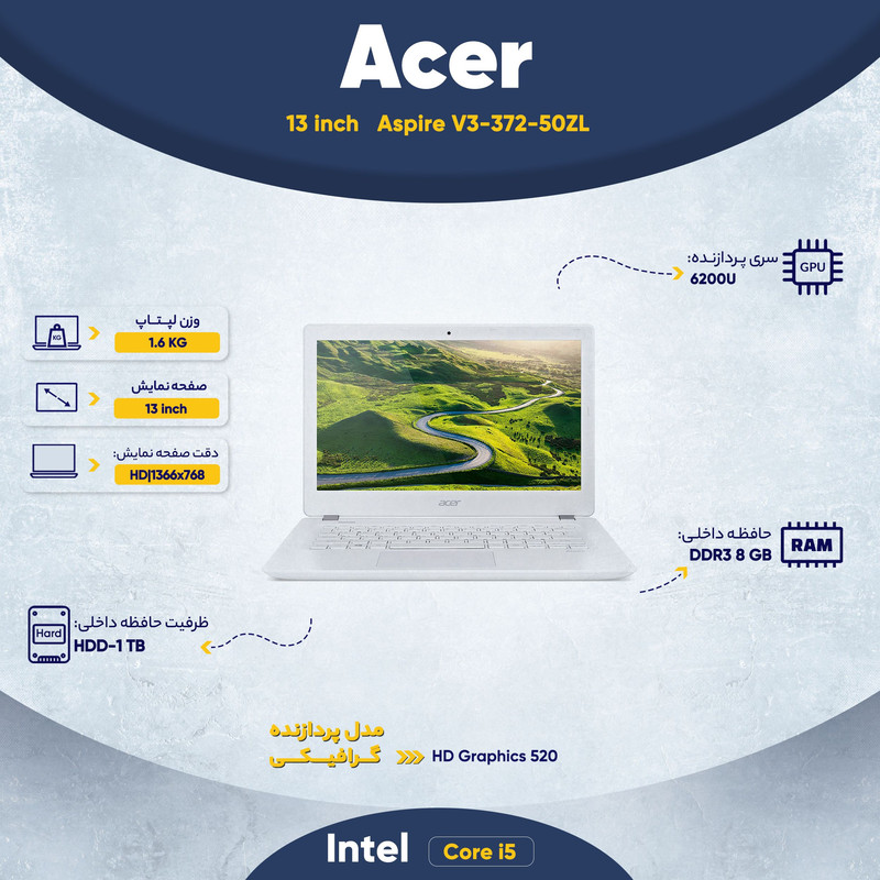 لپ تاپ 13 اینچی ایسر مدل Aspire V3-372-50ZL