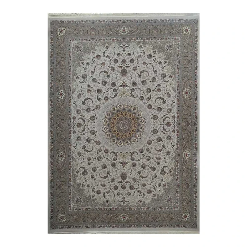 فرش ماشینی 1700 شانه فرش مشهد زمینه کرم حاشیه موشی مدل 817262