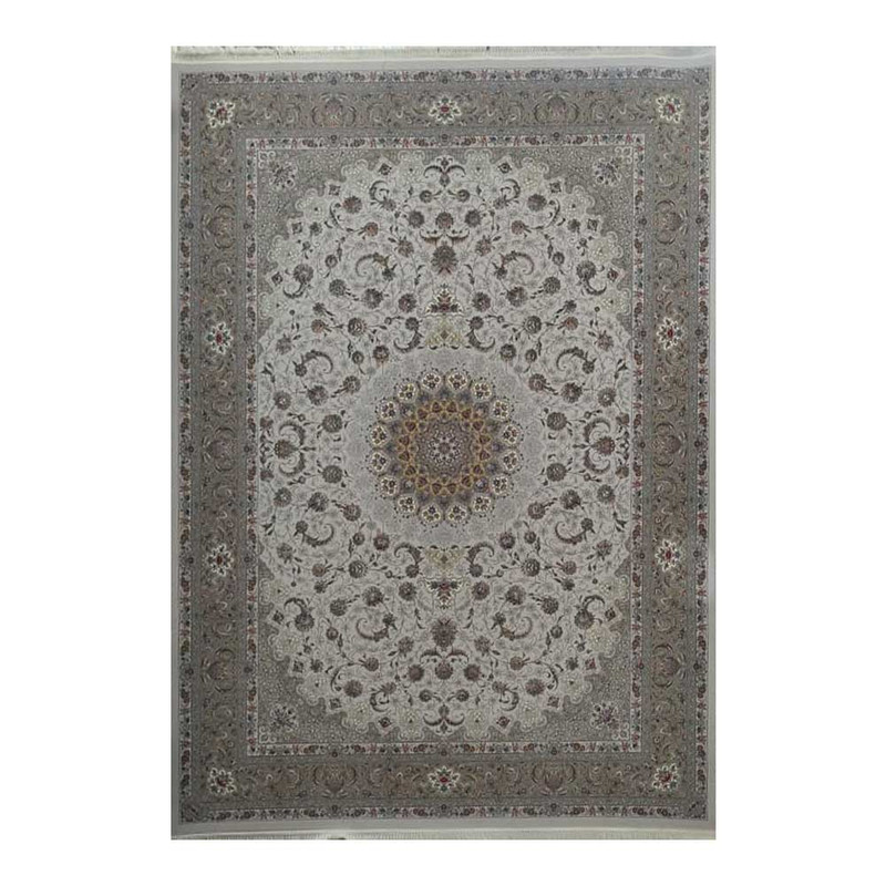 فرش ماشینی 1700 شانه فرش مشهد زمینه کرم حاشیه موشی مدل 817262