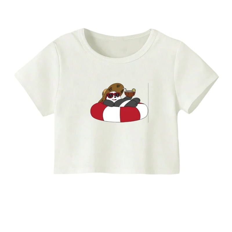 کراپ‌ تی‌شرت آستین کوتاه زنانه مدل خرس 