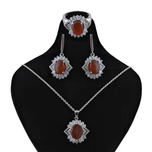 نیم ست نقره زنانه بازرگانی میلادی مدل رادیوم سنگ عقیق سرخ کد NTR_074