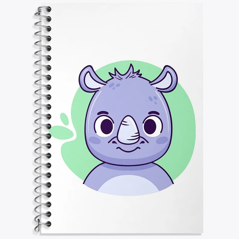 دفتر زبان 50 برگ خندالو مدل سه خط طرح کرگدن حیوانات بامزه کد 37157