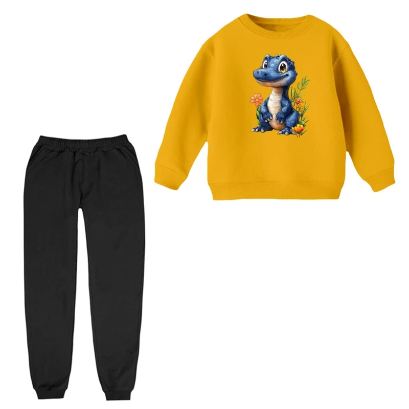 ست سویشرت و شلوار راحتی بچگانه مدل دایناسور و گل 