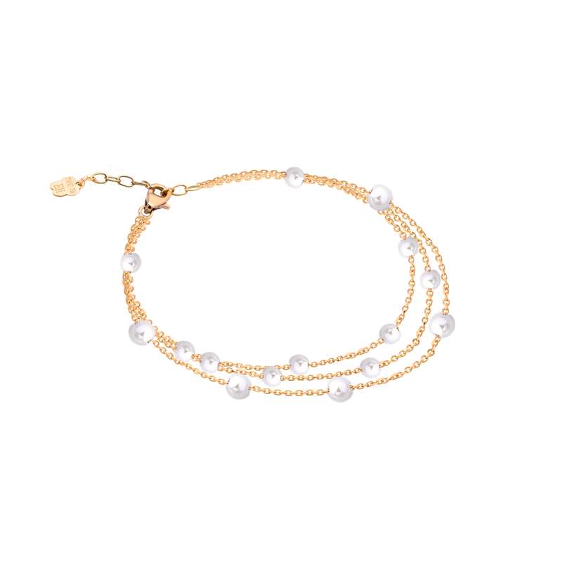 دستبند سنگ و طلا 18 عیار زنانه الی گالری مدل سه رج مروارید