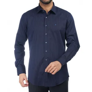 پیراهن آستین بلند مردانه ال سی من مدل راه راه کد 303070 رنگ سرمه‌ای