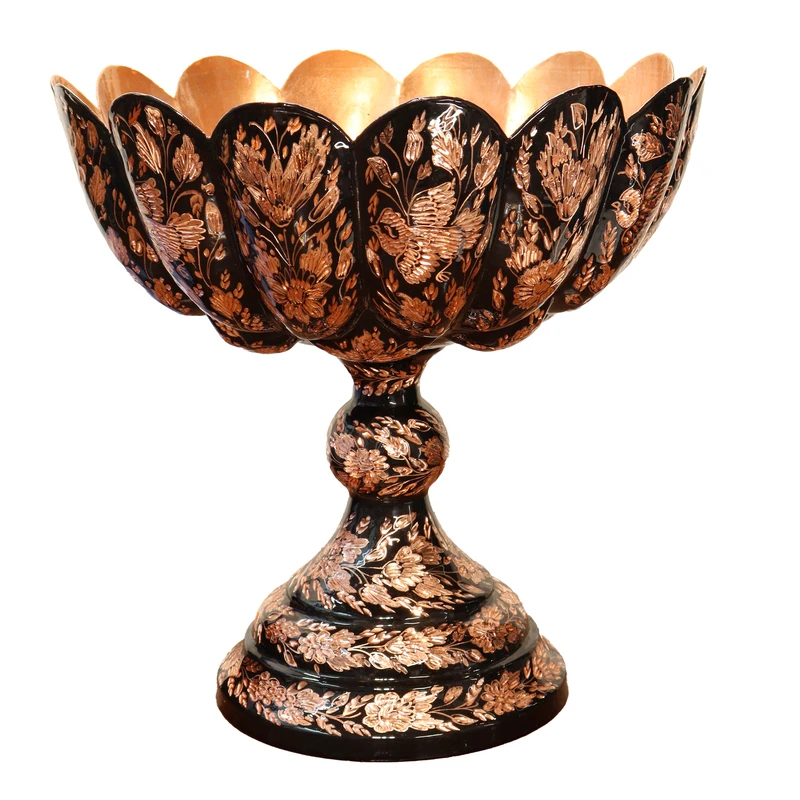 میوه خوری مسی صنایع دستی فاخر مدل الماس تراش دو الماسه کد HQFruitBowl34p34-5f5