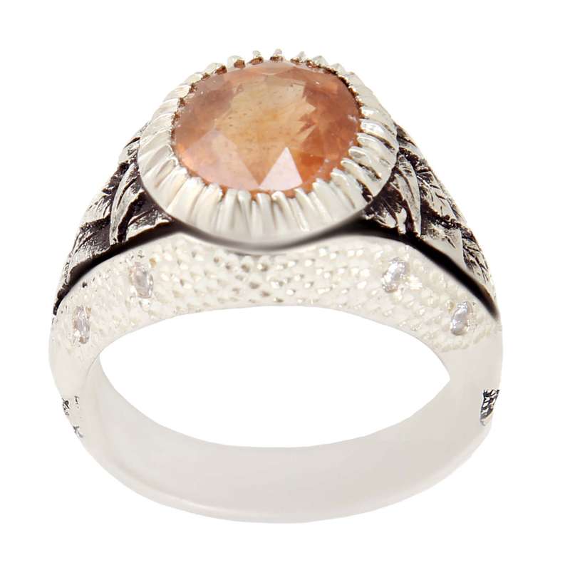 انگشتر نقره مردانه بازرگانی میلادی مدل سنگ یاقوت تراش جواهری رکاب دست ساز قلم زنی کد AM_2434