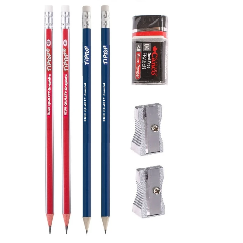 مداد مشکی تیپ تاپ مدل گلبرگ به همراه پاک کن و تراش مجموعه 7 عددی